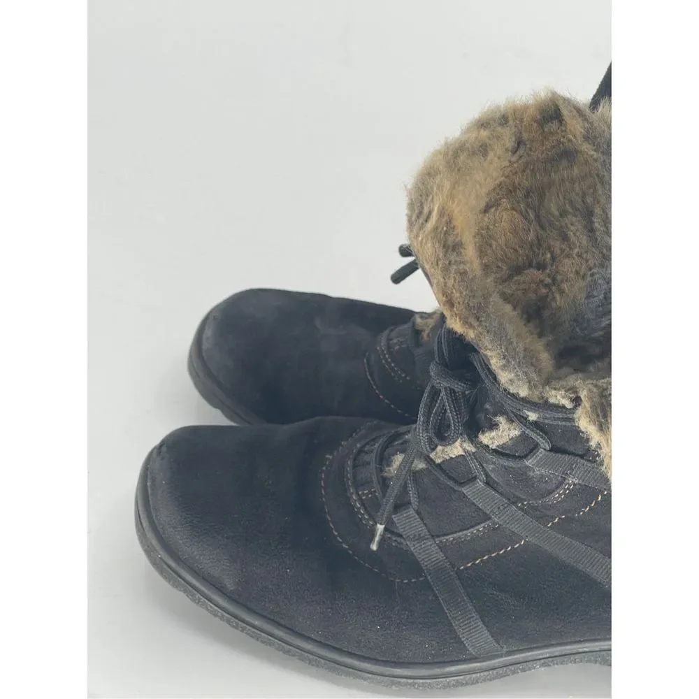 Ara Boots Magaly Women Size 6.5 Black Suede Gore Tex Faux Fur‎ Lace Up